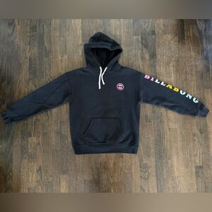 Billabong Dark Hoodie with Colorful Sleeve Logo